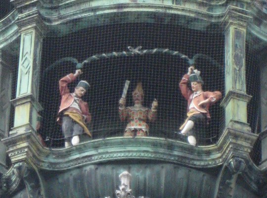 The coopers' dance, Schaefflertanz, on the lower level of the Munich Glockenspiel