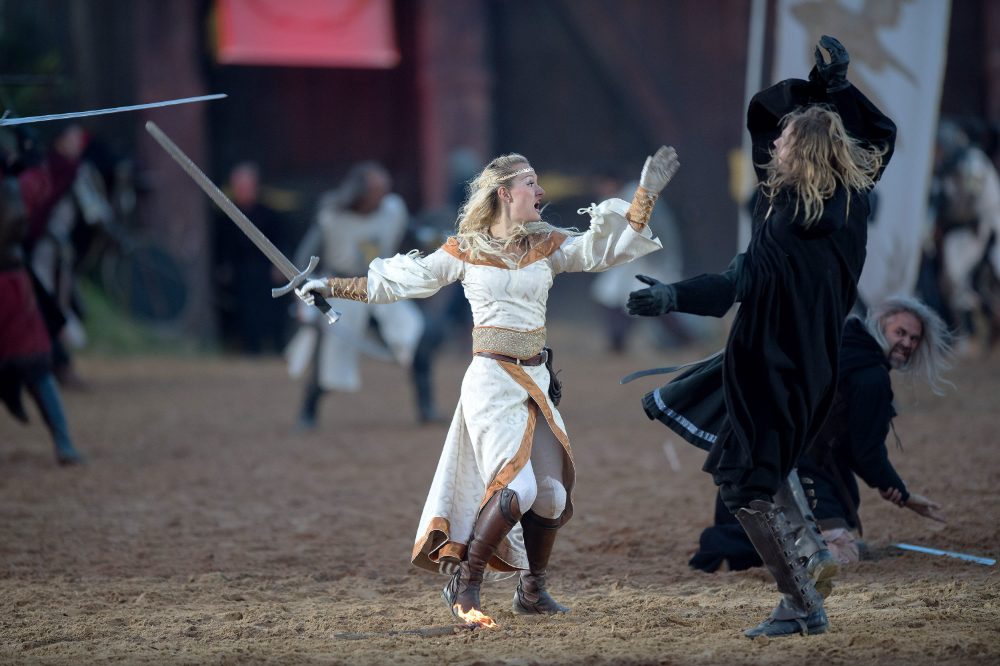 Sword fight! Part of the arena show.