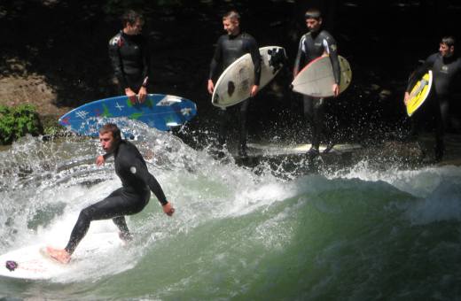 They even surf in a stream here...